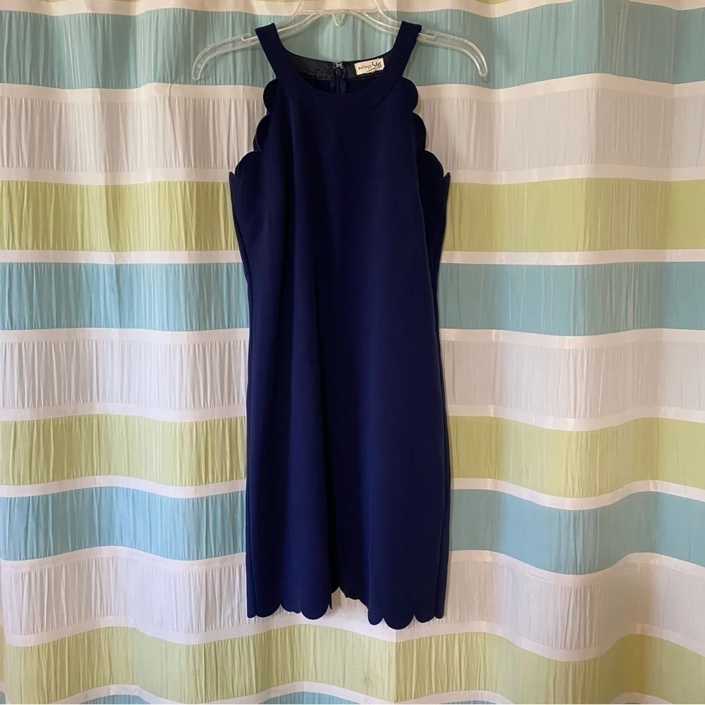 Maison Jules Scallop Edge Halter Dress Navy Blue Sz XS - Picture 3 of 9